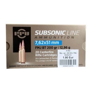 Šoviniai PPU: .308 Win. (7,62x51 mm) Subsonic 12,96 g FMJ